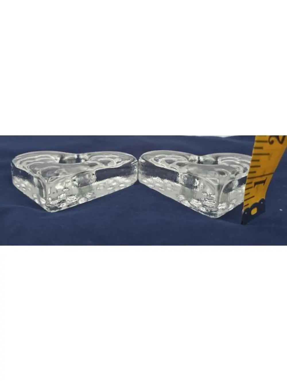 Vintage Set of 2 Hadeland Norway Heart Clear Crystal Glass Taper Candle Holders